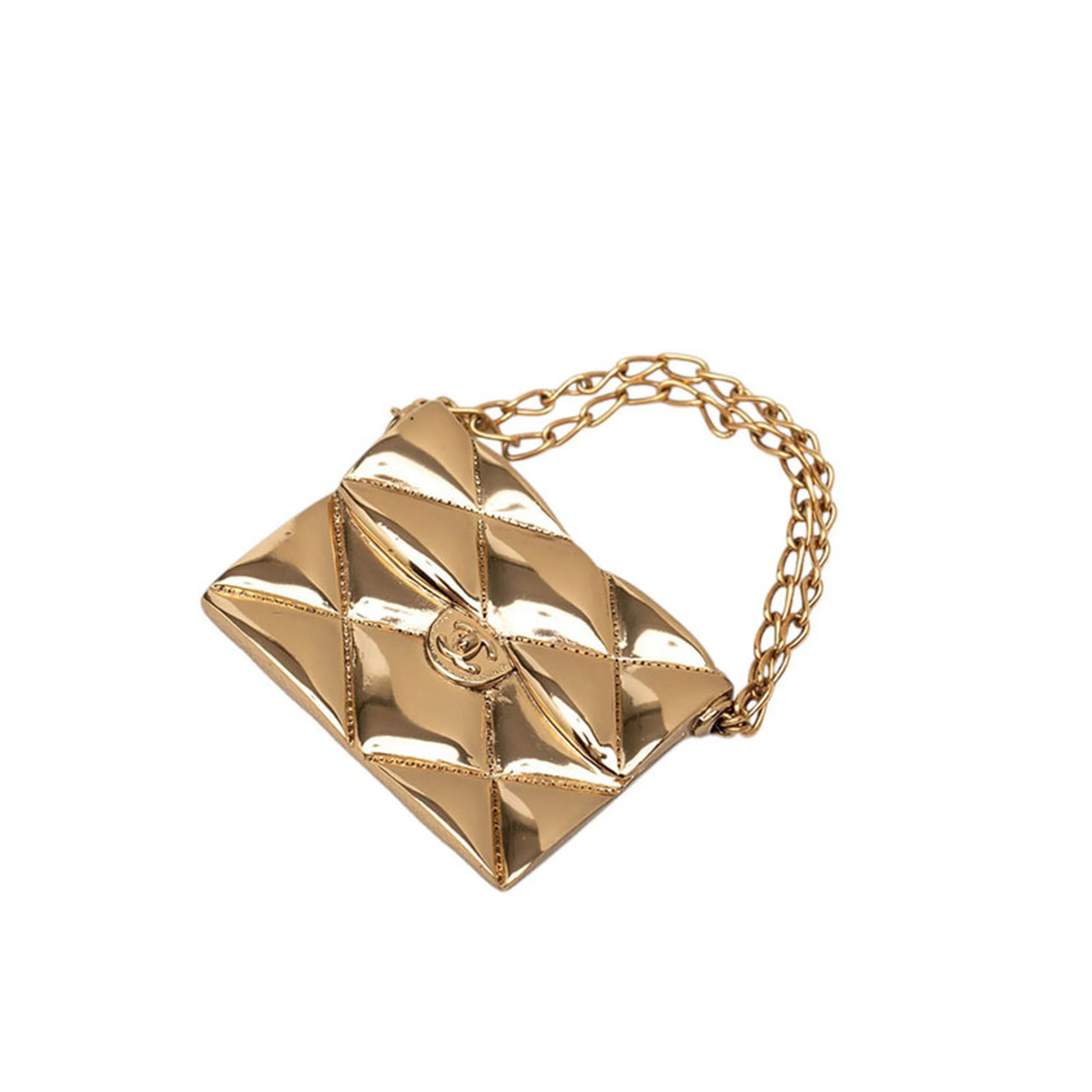 CHANEL Gold Logo Brooch
